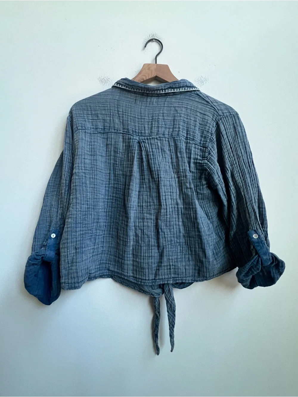 Natural Life Lola Tie Cotton Button Down shirt crinkled gauze Stitch Denim XL - Picture 10 of 11